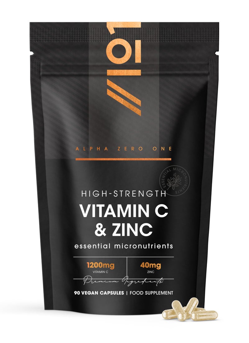 Vitamin C 1200mg Zinc 40mg - 90 Capsules - High Strength Immune Support â€“ 2 Month Supply - Resealable and Recyclable Pouch â€“ by Alpha01